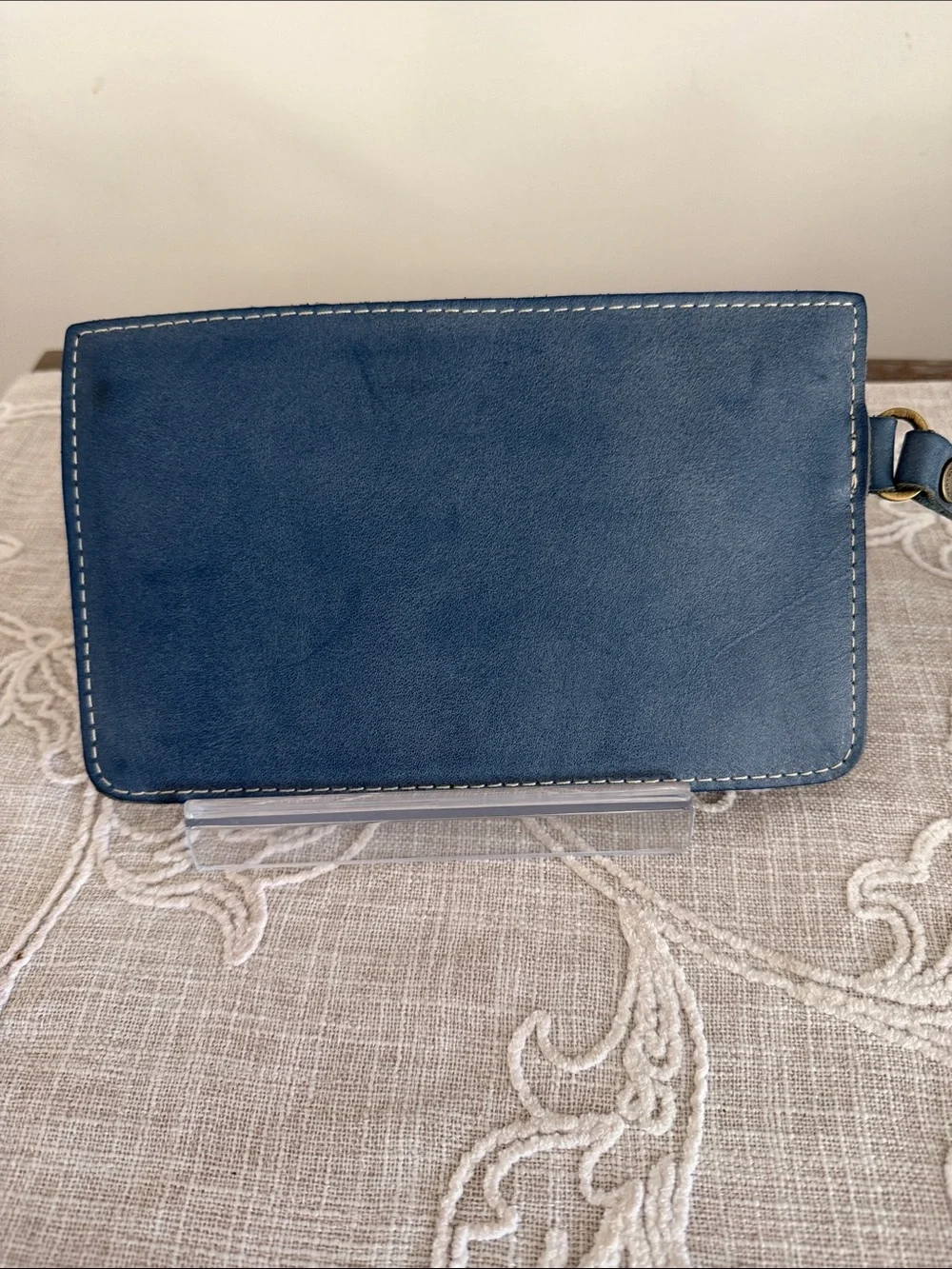 Portland Leather Goods Navy Blue Leather Wristlet Wallet with Gold Zip